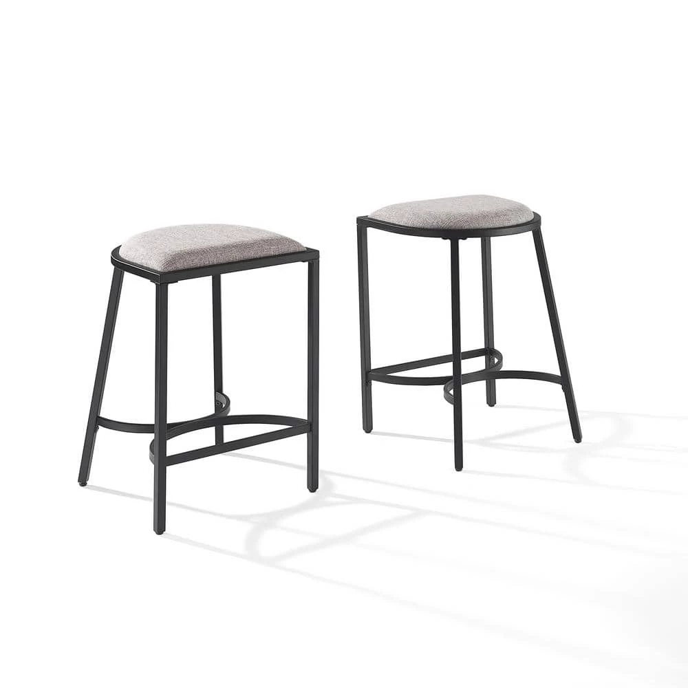 Ellery 24 in. Matte Black Backless Metal Cushioned Bar Stool with Fabric Seat (Set of 2) by CROSLEY FURNITURE 3 Ellery 24 in. Matte Black Backless Metal Cushioned Bar Stool with Fabric Seat (Set of 2) by CROSLEY FURNITURE