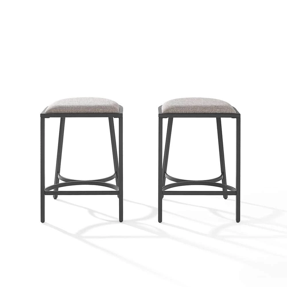 Ellery 24 in. Matte Black Backless Metal Cushioned Bar Stool with Fabric Seat (Set of 2) by CROSLEY FURNITURE 5 Ellery 24 in. Matte Black Backless Metal Cushioned Bar Stool with Fabric Seat (Set of 2) by CROSLEY FURNITURE - Image 3