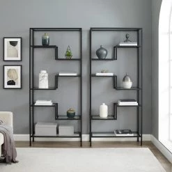 Sloane Matte Black 2PC Etagere Set by CROSLEY FURNITURE -Deals CROSLEY FURNITURE Store matte black crosley furniture bookcases bookshelves kf13051mb fa 1000