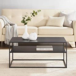 Braxton Matte Black Rectangle Metal Coffee Table with Shelf by CROSLEY FURNITURE -Deals CROSLEY FURNITURE Store matte black crosley furniture coffee tables cf1402 mb 31 1000