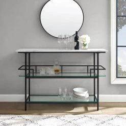 Aimee Matte Black 35.25 in. H Faux Marble Top Bar by CROSLEY FURNITURE -Deals CROSLEY FURNITURE Store matte black crosley furniture home bars cf4008 mb 44 1000