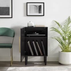 Everett Matte Black Record Player Stand by CROSLEY FURNITURE -Deals CROSLEY FURNITURE Store matte black crosley furniture media storage cf1104 mb 77 1000