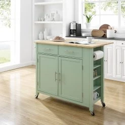 Savannah Mint Kitchen Cart with Drop Leaf by CROSLEY FURNITURE -Deals CROSLEY FURNITURE Store mint with natural top crosley furniture kitchen islands cf3031na mn 31 1000