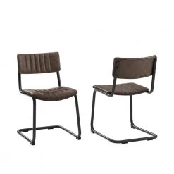 Conrad Mocha Faux Leather Cantilever Dining Chair (Set of 2) by CROSLEY FURNITURE