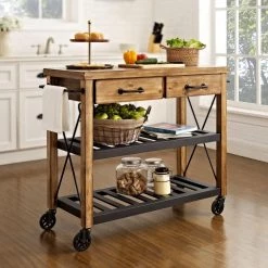 Roots Rack Industrial Natural Kitchen Cart with Towel Rack by CROSLEY FURNITURE -Deals CROSLEY FURNITURE Store natural crosley furniture kitchen carts cf3008 na 4f 1000