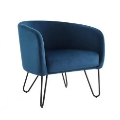 Parkway Navy Velvet Barrel Chair by CROSLEY FURNITURE