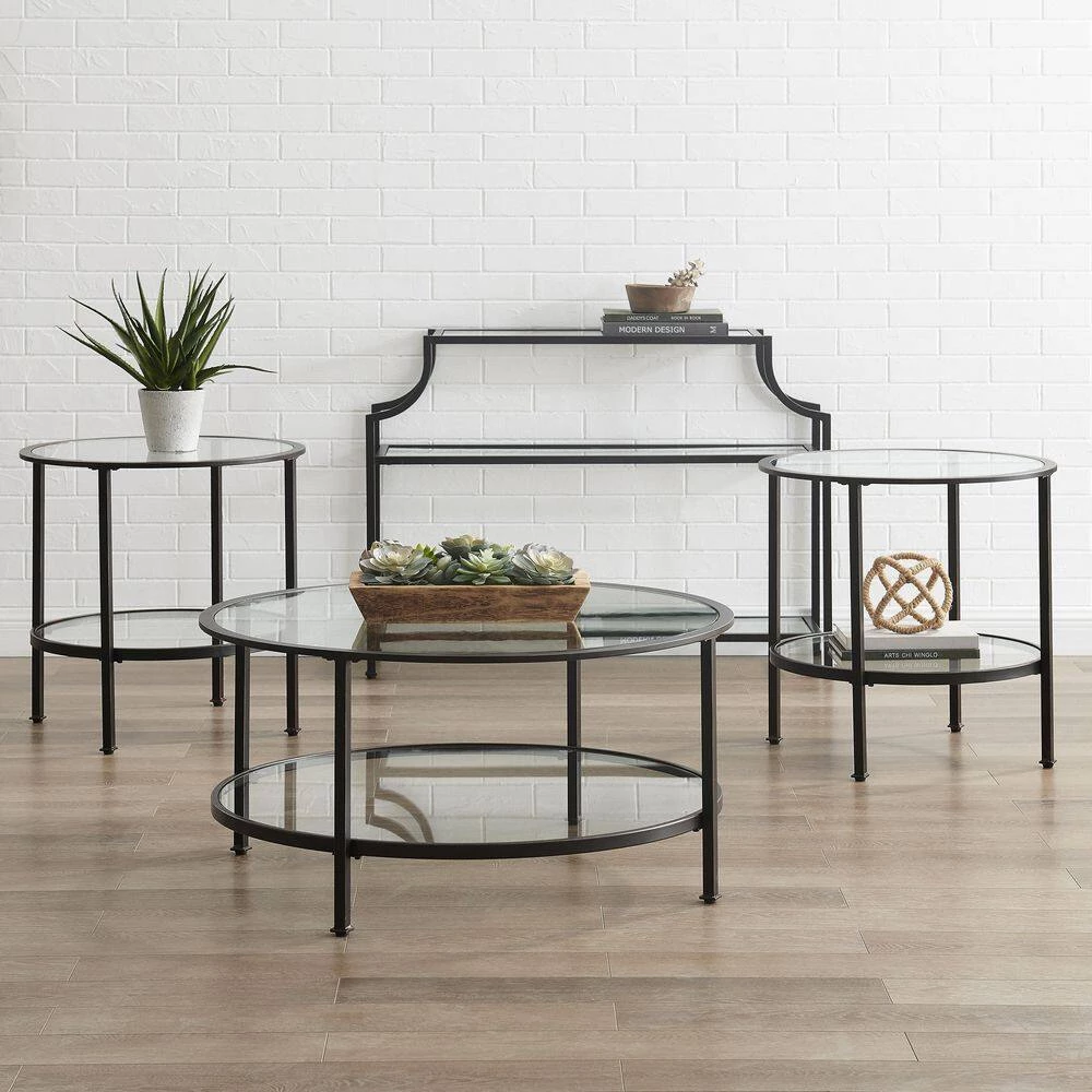 Aimee 4-Piece Oil Rubbed Bronze Round Glass Coffee Table Set with Shelf by CROSLEY FURNITURE 8 Aimee 4-Piece Oil Rubbed Bronze Round Glass Coffee Table Set with Shelf by CROSLEY FURNITURE - Image 6