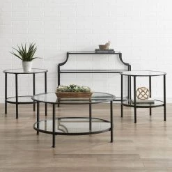 Aimee 4-Piece Oil Rubbed Bronze Round Glass Coffee Table Set with Shelf by CROSLEY FURNITURE 12 Aimee 4-Piece Oil Rubbed Bronze Round Glass Coffee Table Set with Shelf by CROSLEY FURNITURE -Deals CROSLEY FURNITURE Store oil rubbed bronze crosley furniture coffee tables kf13018bz 44 1000