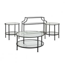 Aimee 4-Piece Oil Rubbed Bronze Round Glass Coffee Table Set with Shelf by CROSLEY FURNITURE