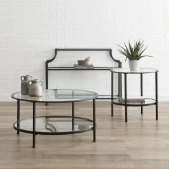 Aimee 3-Piece Oil Rubbed Bronze Round Glass Coffee Table Set with Shelf by CROSLEY FURNITURE 11 Aimee 3-Piece Oil Rubbed Bronze Round Glass Coffee Table Set with Shelf by CROSLEY FURNITURE -Deals CROSLEY FURNITURE Store oil rubbed bronze crosley furniture coffee tables kf13019bz 31 1000