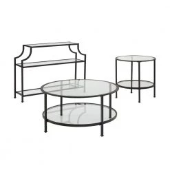 Aimee 3-Piece Oil Rubbed Bronze Round Glass Coffee Table Set with Shelf by CROSLEY FURNITURE