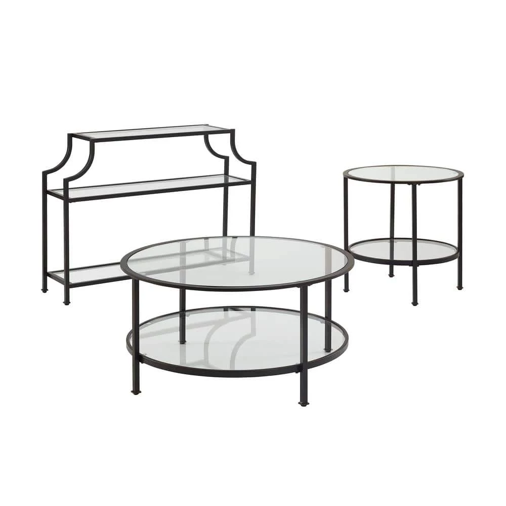 Aimee 3-Piece Oil Rubbed Bronze Round Glass Coffee Table Set with Shelf by CROSLEY FURNITURE 3 Aimee 3-Piece Oil Rubbed Bronze Round Glass Coffee Table Set with Shelf by CROSLEY FURNITURE