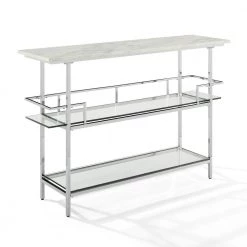 Aimee Chrome Bar with Paper Faux Marble Top by CROSLEY FURNITURE -Deals CROSLEY FURNITURE Store silver crosley furniture home bars cf4008 cr 4f 1000