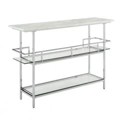 Aimee Chrome Bar with Paper Faux Marble Top by CROSLEY FURNITURE