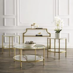 Aimee 4-Piece Gold Round Glass Coffee Table Set with Shelf by CROSLEY FURNITURE -Deals CROSLEY FURNITURE Store soft gold crosley furniture coffee tables kf13018gl 31 1000