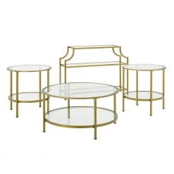 Aimee 4-Piece Gold Round Glass Coffee Table Set with Shelf by CROSLEY FURNITURE