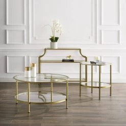 Aimee 3-Piece Gold Round Glass Coffee Table Set with Shelf by CROSLEY FURNITURE 11 Aimee 3-Piece Gold Round Glass Coffee Table Set with Shelf by CROSLEY FURNITURE -Deals CROSLEY FURNITURE Store soft gold crosley furniture coffee tables kf13019gl 31 1000
