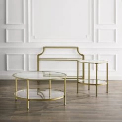 Aimee 3-Piece Gold Round Glass Coffee Table Set with Shelf by CROSLEY FURNITURE 9 Aimee 3-Piece Gold Round Glass Coffee Table Set with Shelf by CROSLEY FURNITURE -Deals CROSLEY FURNITURE Store soft gold crosley furniture coffee tables kf13019gl c3 1000