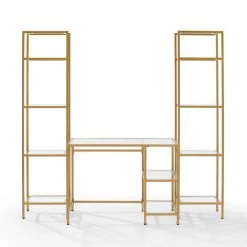 Aimee 78 in. Soft Gold Writing Desk with 2-Piece Etagere by CROSLEY FURNITURE -Deals CROSLEY FURNITURE Store soft gold crosley furniture writing desks kf65005gl 77 1000