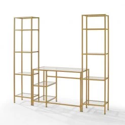 Aimee 78 in. Soft Gold Writing Desk with 2-Piece Etagere by CROSLEY FURNITURE -Deals CROSLEY FURNITURE Store soft gold crosley furniture writing desks kf65005gl c3 1000