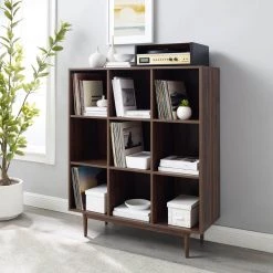 Liam 49.5 in. Walnut Engineered Wood 9-Shelf Accent Bookcase by CROSLEY FURNITURE 10 Liam 49.5 in. Walnut Engineered Wood 9-Shelf Accent Bookcase by CROSLEY FURNITURE -Deals CROSLEY FURNITURE Store walnut crosley furniture bookcases bookshelves cf1122 wa 1f 1000