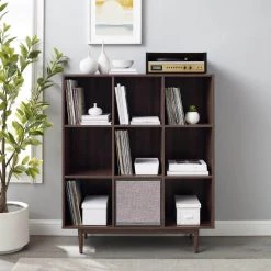 Liam Walnut 9-Cube Record Storage Bookcase with Speaker by CROSLEY FURNITURE 13 Liam Walnut 9-Cube Record Storage Bookcase with Speaker by CROSLEY FURNITURE -Deals CROSLEY FURNITURE Store walnut crosley furniture media storage kf13121wa bk 31 1000