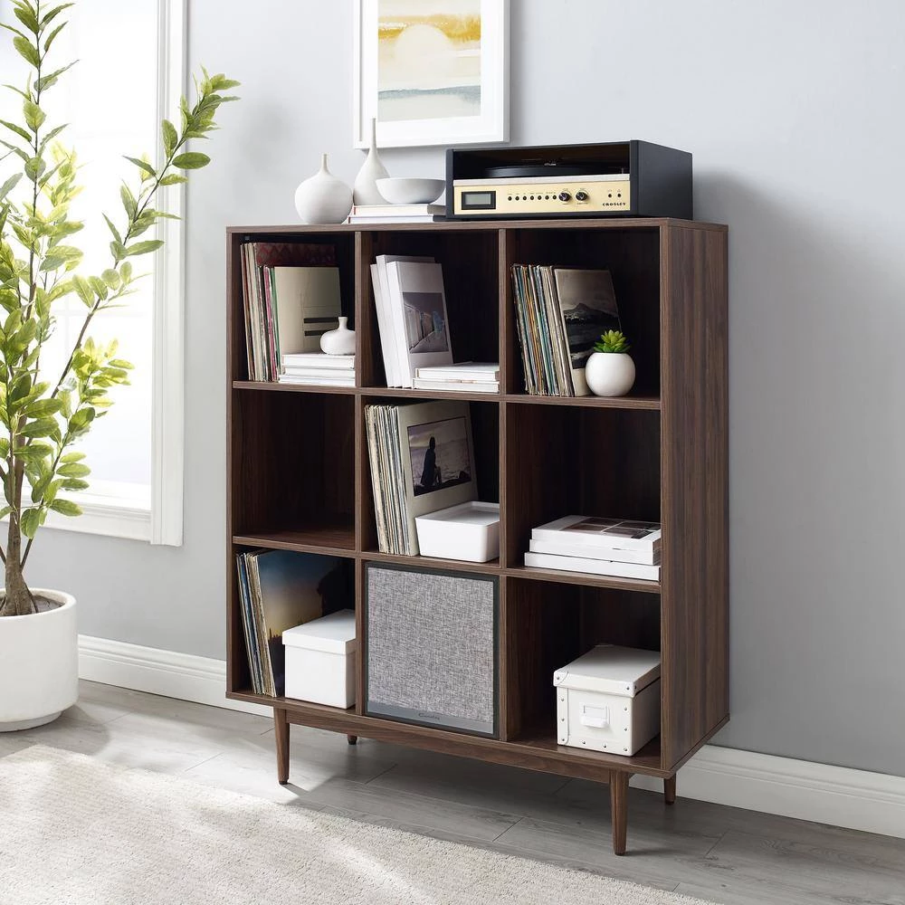 Liam Walnut 9-Cube Record Storage Bookcase with Speaker by CROSLEY FURNITURE 4 Liam Walnut 9-Cube Record Storage Bookcase with Speaker by CROSLEY FURNITURE - Image 2