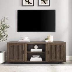 Silas 58 in. Walnut TV Stand Fits TV's up to 65 in. with Cable Management by CROSLEY FURNITURE -Deals CROSLEY FURNITURE Store walnut crosley furniture tv stands cf101458 wa 31 1000