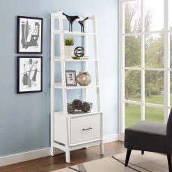 70.13 in. White Wood 4-shelf Ladder Bookcase with Open Back by CROSLEY FURNITURE -Deals CROSLEY FURNITURE Store white crosley furniture bookcases bookshelves cf1109 wh 31 1000