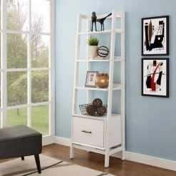 70.13 in. White Wood 4-shelf Ladder Bookcase with Open Back by CROSLEY FURNITURE -Deals CROSLEY FURNITURE Store white crosley furniture bookcases bookshelves cf1109 wh 44 1000
