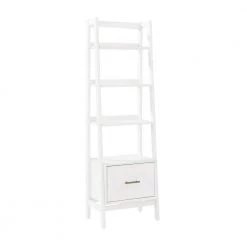 70.13 in. White Wood 4-shelf Ladder Bookcase with Open Back by CROSLEY FURNITURE