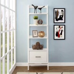 70.13 in. White Wood 4-shelf Ladder Bookcase with Open Back by CROSLEY FURNITURE -Deals CROSLEY FURNITURE Store white crosley furniture bookcases bookshelves cf1109 wh fa 1000
