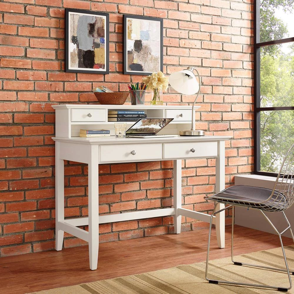 54 in. Rectangular White 4 Drawer Computer Desk with Hutch by CROSLEY FURNITURE 4 54 in. Rectangular White 4 Drawer Computer Desk with Hutch by CROSLEY FURNITURE - Image 2