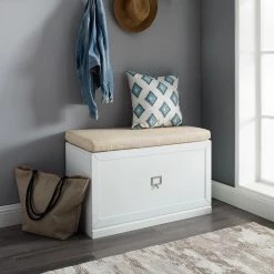 Harper White 20.5"H x 33"W x 16.5"D Entryway Bench with Tan Cushion by CROSLEY FURNITURE -Deals CROSLEY FURNITURE Store white crosley furniture dining benches cf6027 wh 31 1000