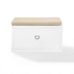 Harper White 20.5"H x 33"W x 16.5"D Entryway Bench with Tan Cushion by CROSLEY FURNITURE -Deals CROSLEY FURNITURE Store white crosley furniture dining benches cf6027 wh c3 1000