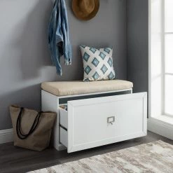 Harper White 20.5"H x 33"W x 16.5"D Entryway Bench with Tan Cushion by CROSLEY FURNITURE -Deals CROSLEY FURNITURE Store white crosley furniture dining benches cf6027 wh e1 1000