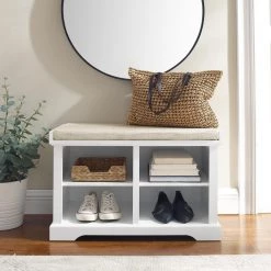 Anderson 18 in. White Storage Bench with Cushion by CROSLEY FURNITURE -Deals CROSLEY FURNITURE Store white crosley furniture dining benches cf6031 wh 31 1000
