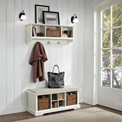 Brennan Entryway Bench with Shelf Set in White by CROSLEY FURNITURE -Deals CROSLEY FURNITURE Store white crosley furniture dining benches kf60001wh 31 1000