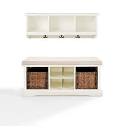 Brennan Entryway Bench with Shelf Set in White by CROSLEY FURNITURE -Deals CROSLEY FURNITURE Store white crosley furniture dining benches kf60001wh c3 1000