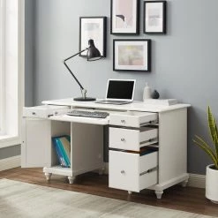 54 in. Rectangular White 5 Drawer Executive Desk with Keyboard Tray by CROSLEY FURNITURE -Deals CROSLEY FURNITURE Store white crosley furniture executive desks cf6507 wh 77 1000