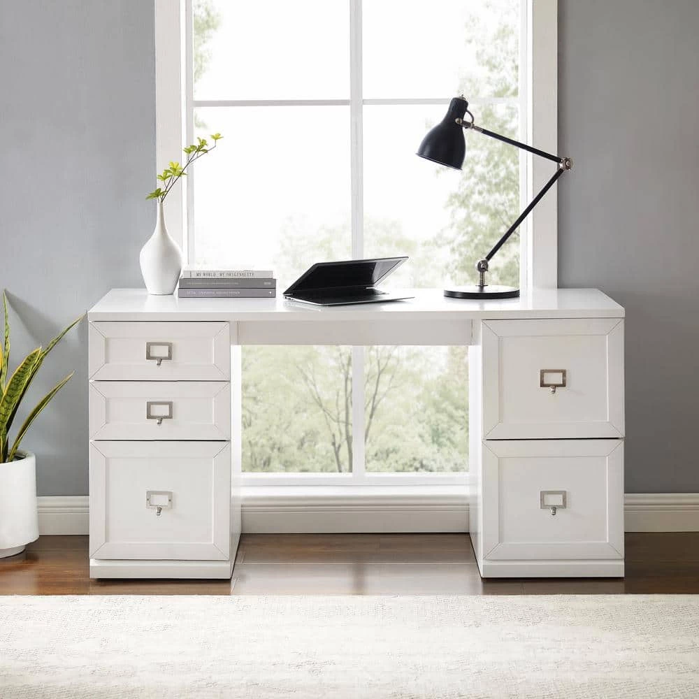 Harper 60 in. Rectangular White Executive Desk with File Cabinet by CROSLEY FURNITURE 9 Harper 60 in. Rectangular White Executive Desk with File Cabinet by CROSLEY FURNITURE - Image 7