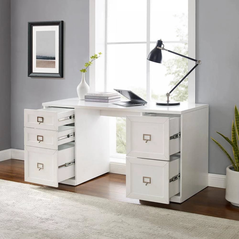 Harper 60 in. Rectangular White Executive Desk with File Cabinet by CROSLEY FURNITURE 5 Harper 60 in. Rectangular White Executive Desk with File Cabinet by CROSLEY FURNITURE - Image 3