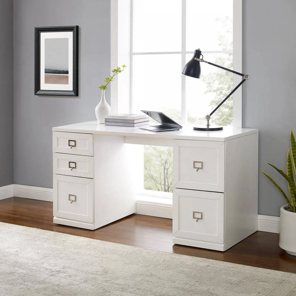 Harper 60 in. Rectangular White Executive Desk with File Cabinet by CROSLEY FURNITURE 4 Harper 60 in. Rectangular White Executive Desk with File Cabinet by CROSLEY FURNITURE - Image 2