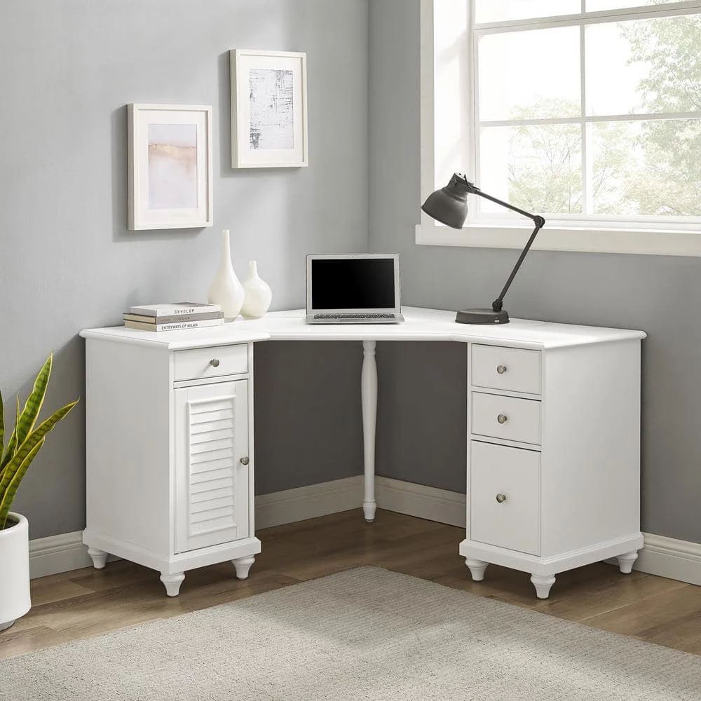 Palmetto 50.56 in. Corner White 4-Drawer Executive Desk by CROSLEY FURNITURE 9 Palmetto 50.56 in. Corner White 4-Drawer Executive Desk by CROSLEY FURNITURE - Image 7