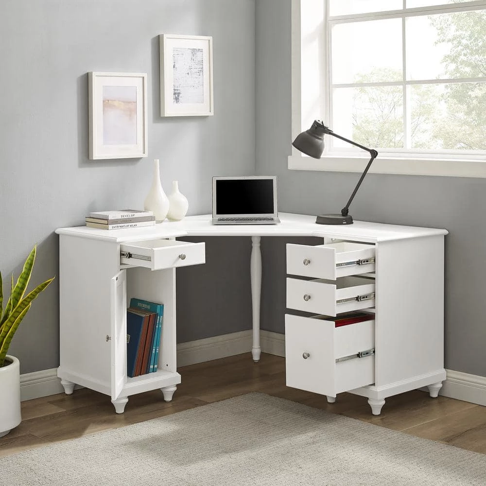 Palmetto 50.56 in. Corner White 4-Drawer Executive Desk by CROSLEY FURNITURE 5 Palmetto 50.56 in. Corner White 4-Drawer Executive Desk by CROSLEY FURNITURE - Image 3