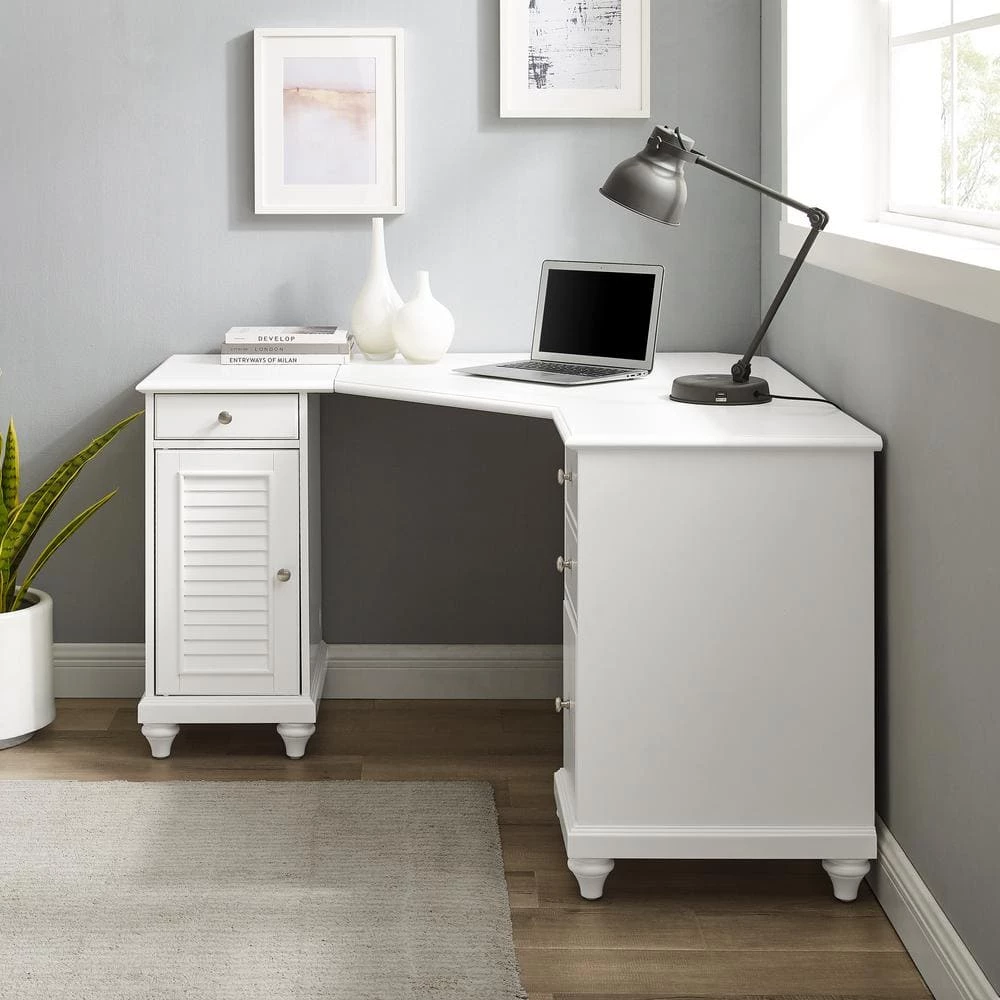 Palmetto 50.56 in. Corner White 4-Drawer Executive Desk by CROSLEY FURNITURE 4 Palmetto 50.56 in. Corner White 4-Drawer Executive Desk by CROSLEY FURNITURE - Image 2