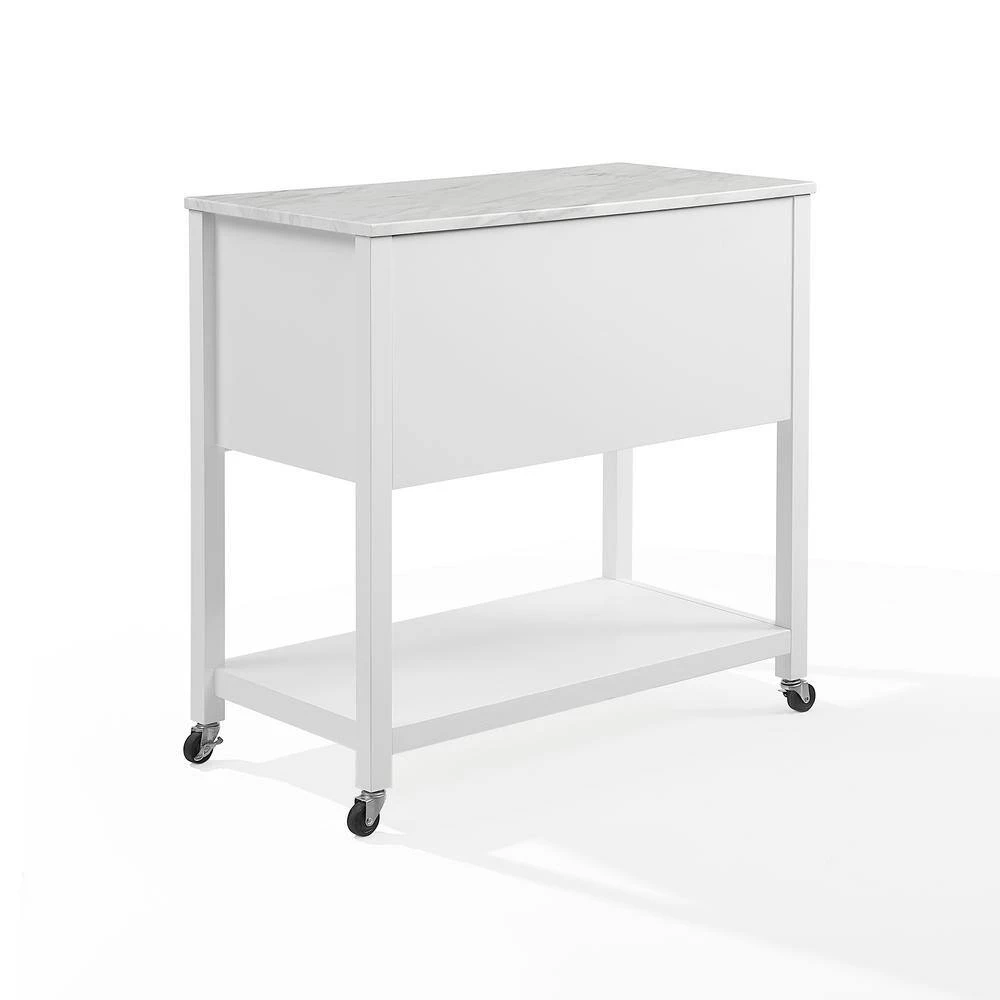 Connell White Kitchen Cart with Faux Marble Top by CROSLEY FURNITURE 7 Connell White Kitchen Cart with Faux Marble Top by CROSLEY FURNITURE - Image 5