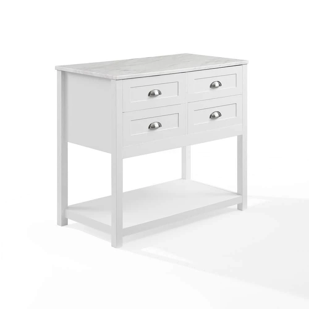 Connell White Kitchen Cart with Faux Marble Top by CROSLEY FURNITURE 8 Connell White Kitchen Cart with Faux Marble Top by CROSLEY FURNITURE - Image 6