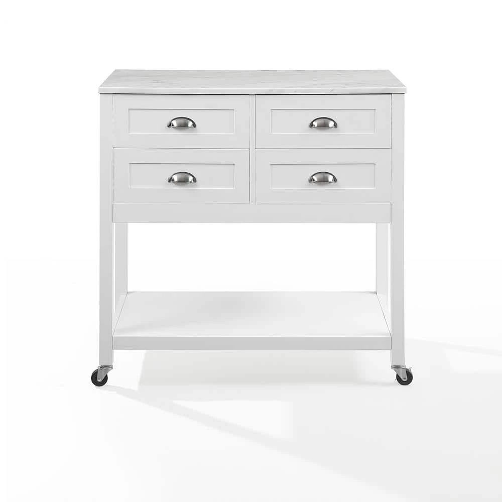 Connell White Kitchen Cart with Faux Marble Top by CROSLEY FURNITURE 5 Connell White Kitchen Cart with Faux Marble Top by CROSLEY FURNITURE - Image 3