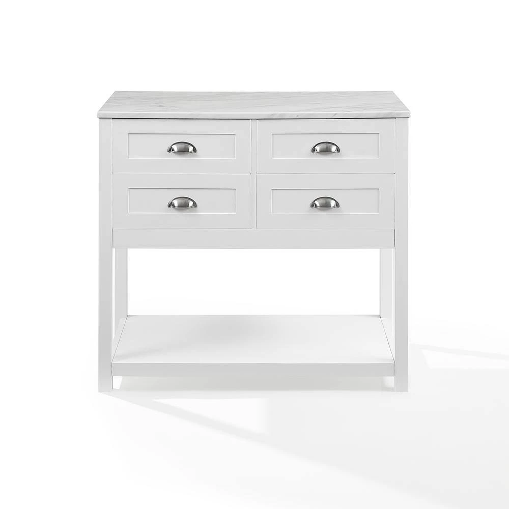 Connell White Kitchen Cart with Faux Marble Top by CROSLEY FURNITURE 9 Connell White Kitchen Cart with Faux Marble Top by CROSLEY FURNITURE - Image 7